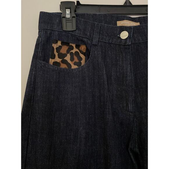 $695 Michael Kors Collection Calf Hair Straight Jean Dark Wash Animal Print EUC - Picture 8 of 14